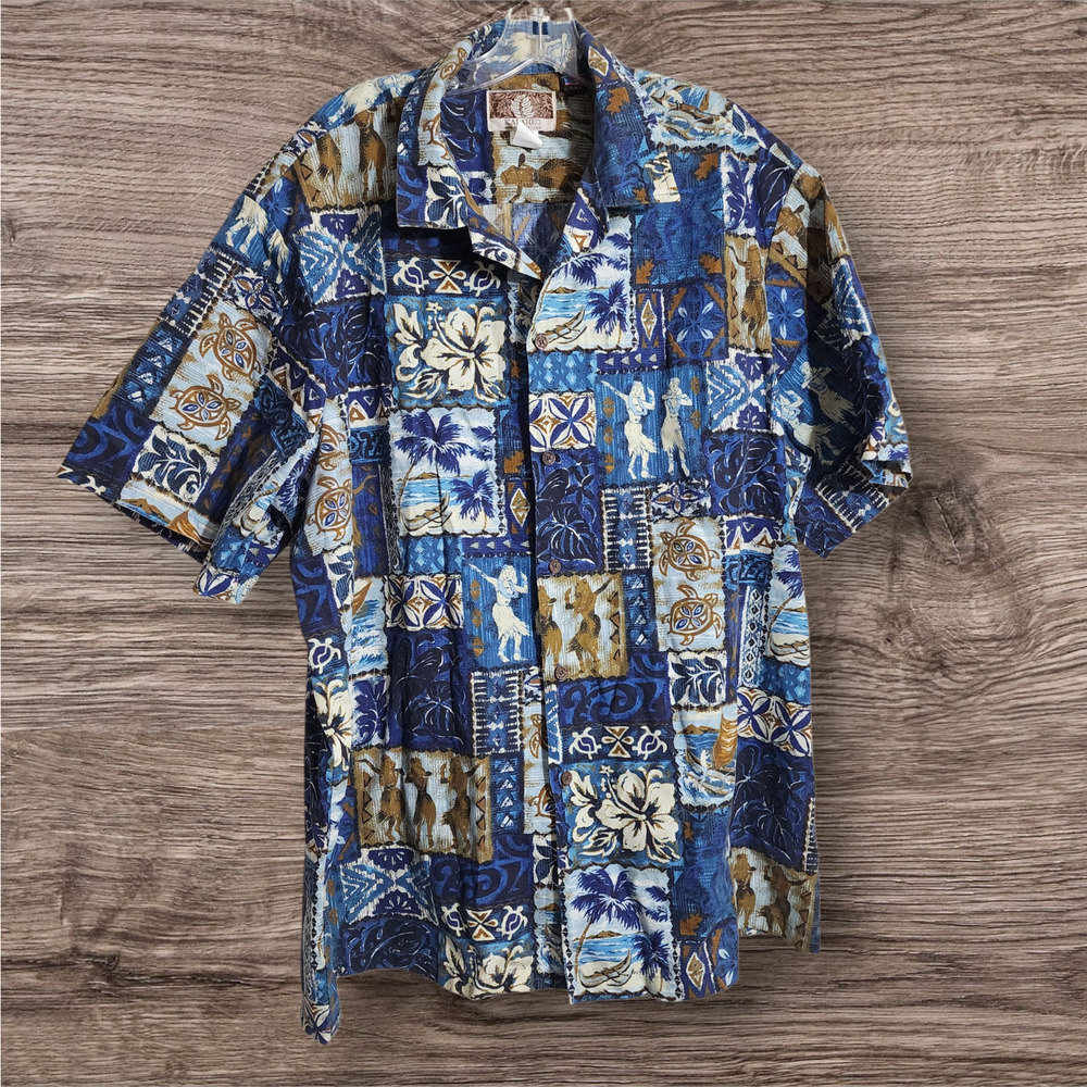 RJC Kalaheo hula girl outrigger turtle button front Hawaiian shirt men's size 2X